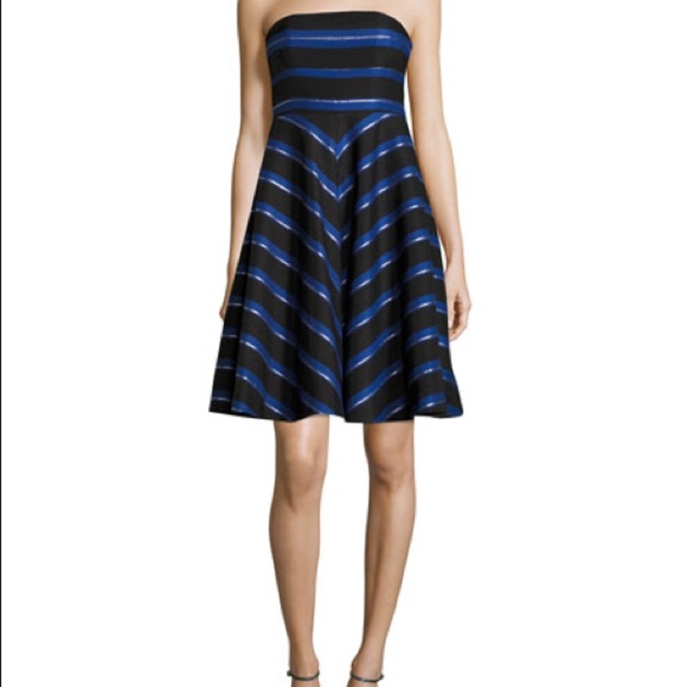 Halston Heritage Metallic Stripe Strapless dress.